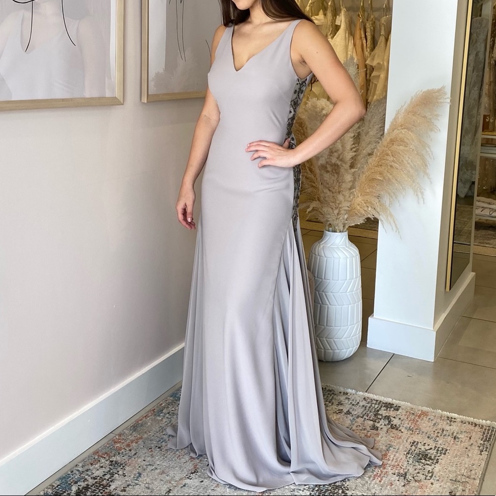 Pronovias Atos greige evening gown